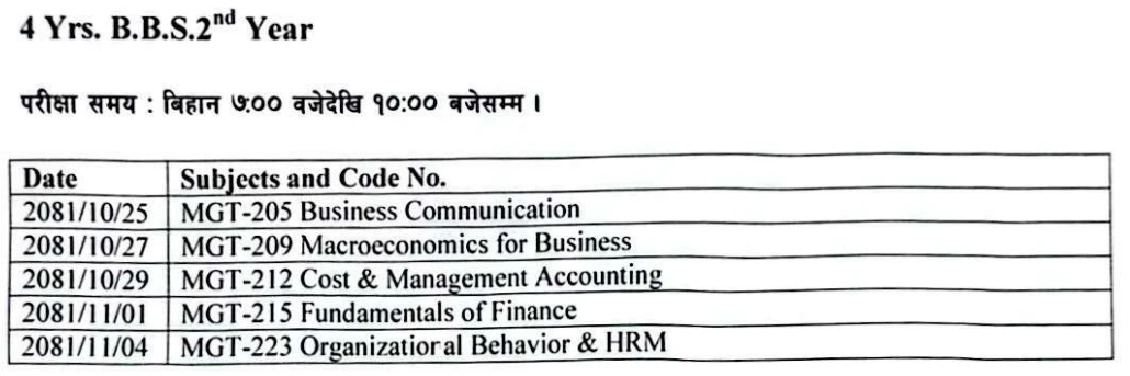 BBS Exam Routine