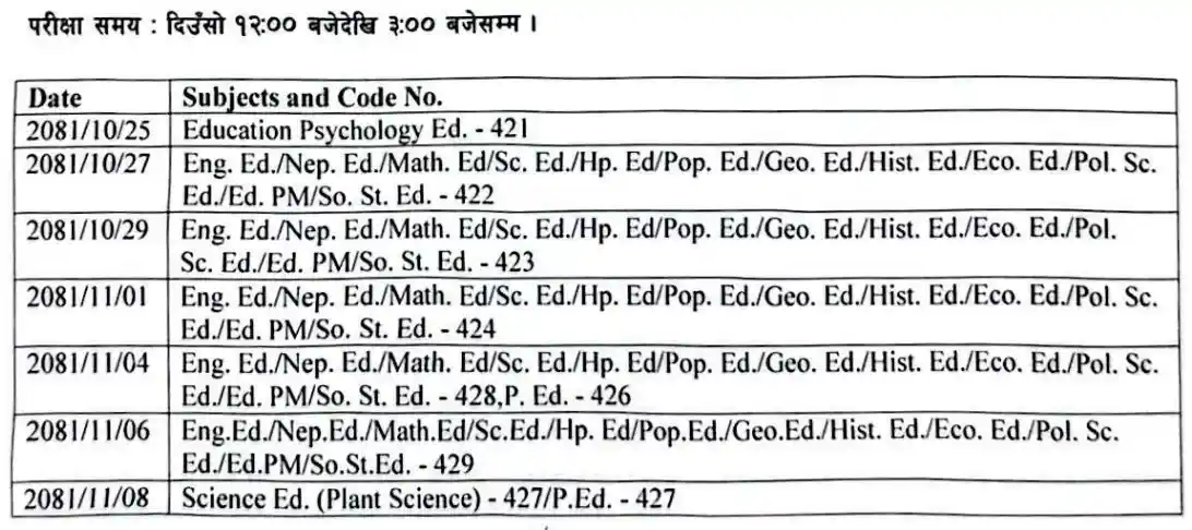 BED 2nd year exam routine