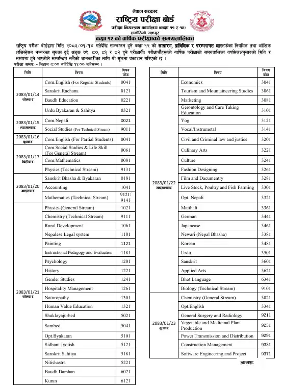 class 12 full exam routine